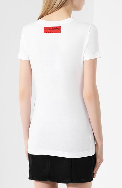 Хлопковая футболка DOLCE & GABBANA белого цвета по цене 58950 руб., арт. F8H32T/G7THN, фото 4 Хлопковая футболка DOLCE & GABBANA, арт. F8H32T/G7THN, фото 4