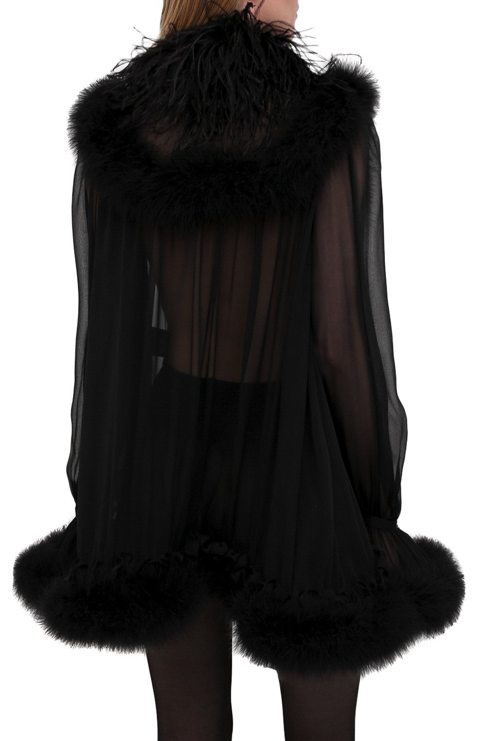 Шелковое платье с отделкой перьями SAINT LAURENT, арт. 655337/Y115W, фото 4