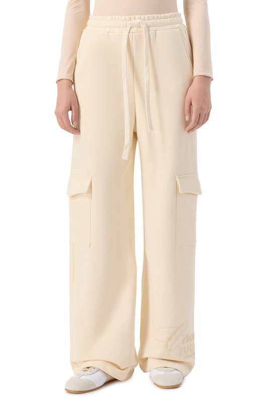 Хлопковые брюки-карго Comme des Fuckdown CFABW01398 Кремовый  CFABW01398 Фото 3
