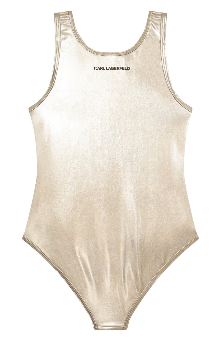 Детского слитный купальник KARL LAGERFELD KIDS золотого цвета, арт. Z30442 | Фото 2 (Нос: Не проставлено; Девочки Кросс-КТ: Купальники-пляж; Материал внешний: Синтетический материал; Автоматизация состава: Проставлено; Ростовка одежда: 12 лет | 152 см, 13 - 15 лет | 158 см, 16 лет | 164 см, 7 лет | 122 см, 9 лет | 134 см)
