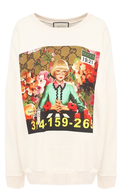 Хлопковый свитшот свободного кроя с принтом GUCCI, арт. 489677/X3L79, фото 1