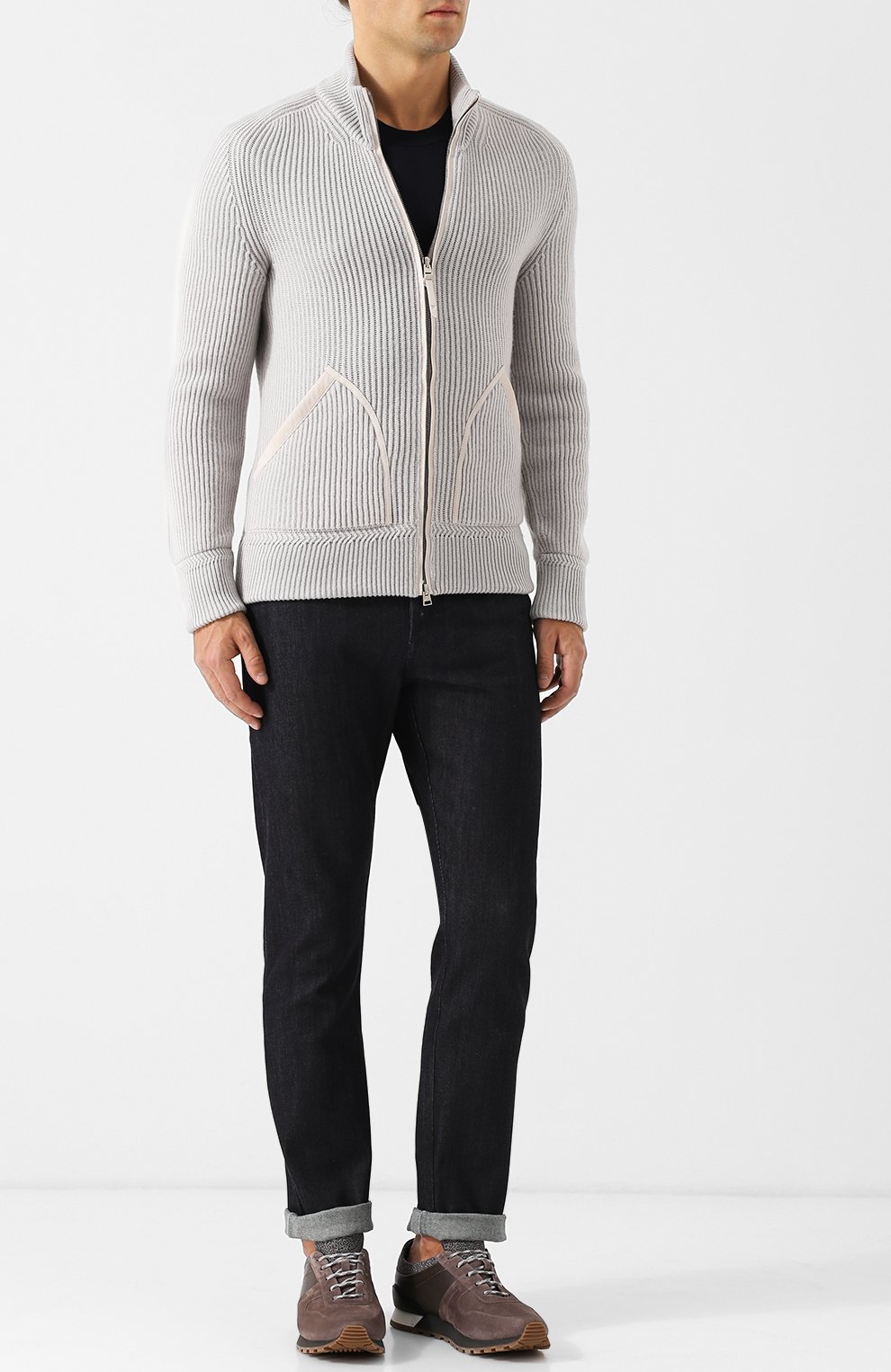 Вязаный кардиган из кашемира с отделкой из кожи TOM FORD, арт. BRK77/TFK457, фото 2