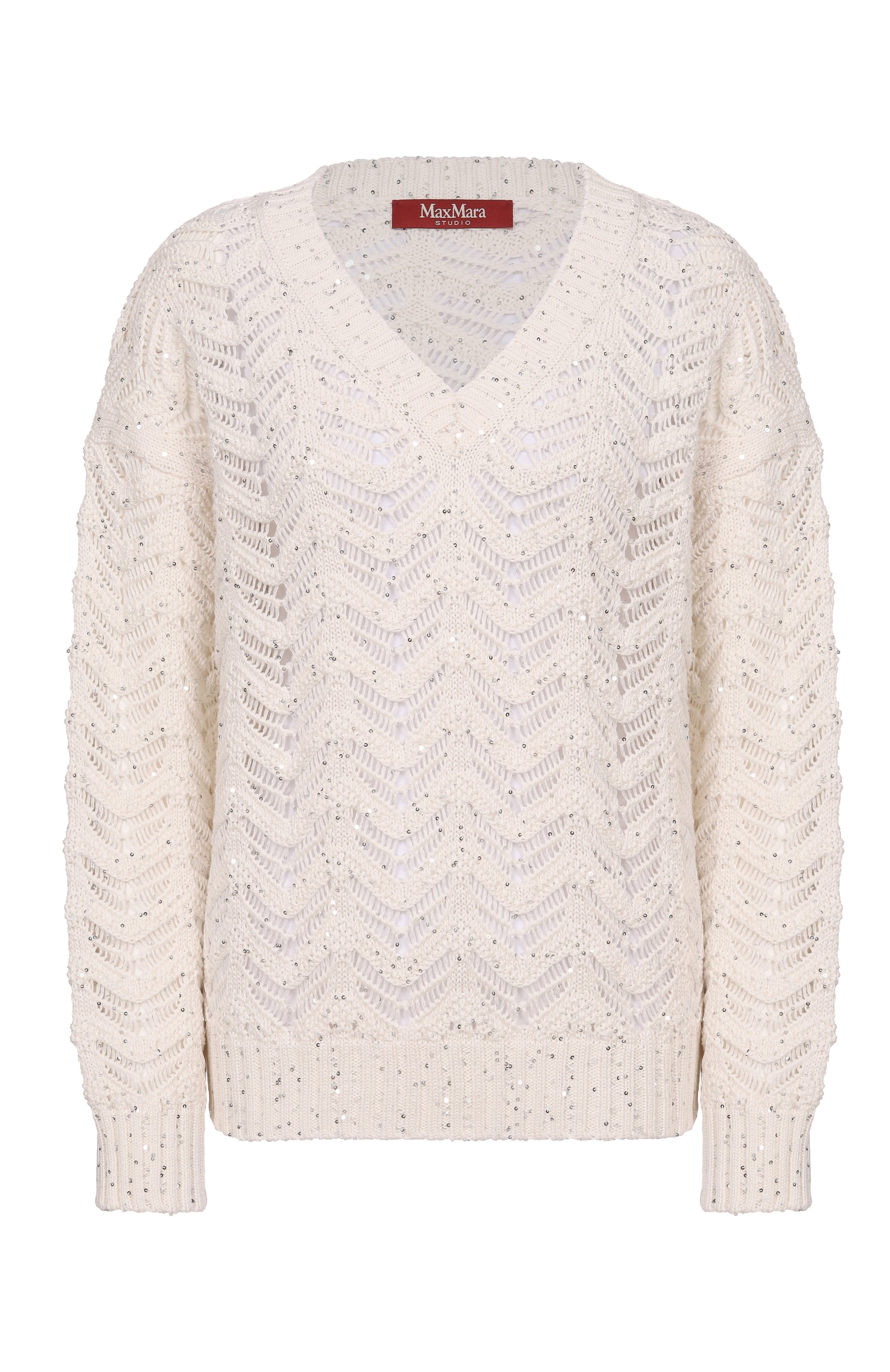 Хлопковый свитер MAX MARA STUDIO кремового цвета по цене 48750 руб., арт. MSTFELIN0, фото 1 Хлопковый свитер MAX MARA STUDIO, арт. MSTFELIN0, фото 1