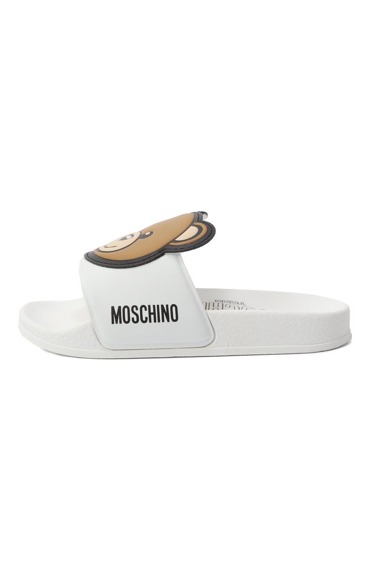 Детский шлепанцы MOSCHINO белого цвета, арт. 80632/VAR2/24-27 | Фото 2 (Материал внешний: Резина, Пластик; Материал внутренний: Текстиль, Резина; Нос: Не проставлено)