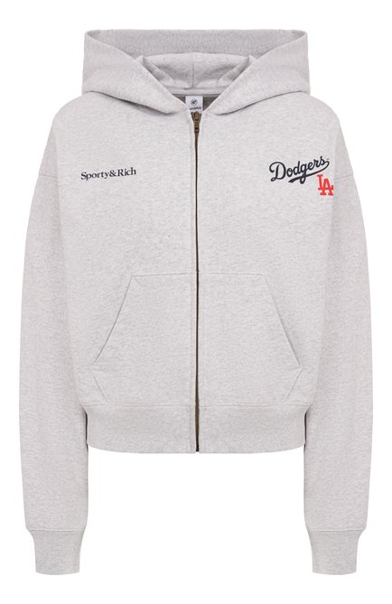 Женский хлопковая толстовка SPORTY AND RICH серого цвета, арт. ST068627666GY03 | Фото 1 (Длина (для топов): Стандартные; Автоматизация состава: Проставлено; Рукава: Длинные; Автоматизация ТО: Проставлено; Материал внешний: Хлопок)