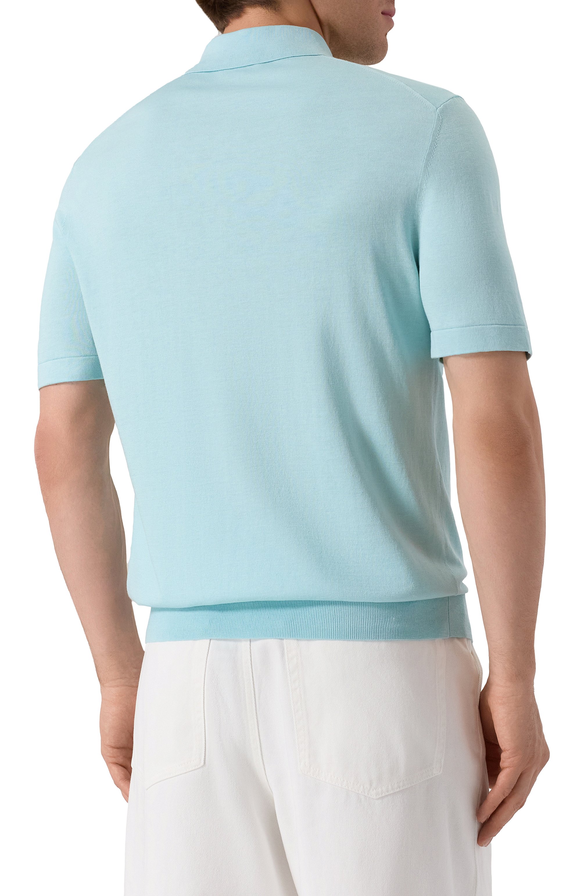 Поло из шелка и хлопка 12 STOREEZ светло-голубого цвета по цене 19000 руб., арт. 131227, фото 4 Поло из шелка и хлопка 12 STOREEZ, арт. 131227, фото 4