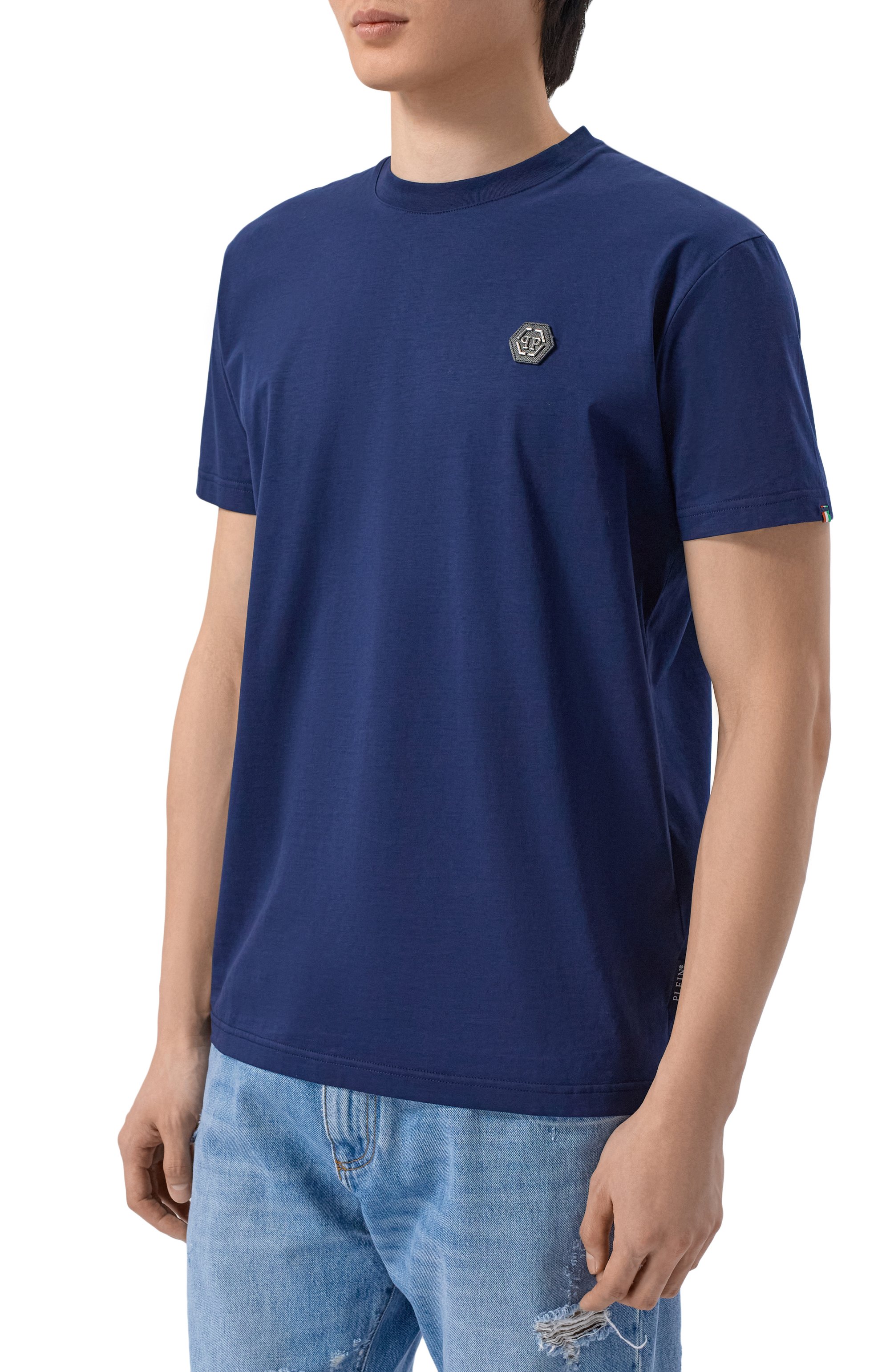 Хлопковая футболка PHILIPP PLEIN синего цвета по цене 43950 руб., арт. SAFC MTK8843 PJY002N, фото 3 Хлопковая футболка PHILIPP PLEIN, арт. SAFC MTK8843 PJY002N, фото 3
