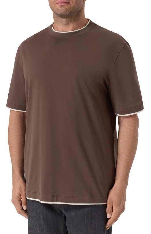 Хлопковая футболка Brunello Cucinelli M0B137427W Коричневый  M0B137427W Фото 3