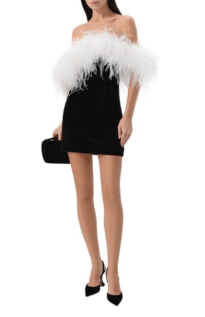 Бархатное платье с отделкой перьями страуса YVON, арт. 0 160036, фото 2