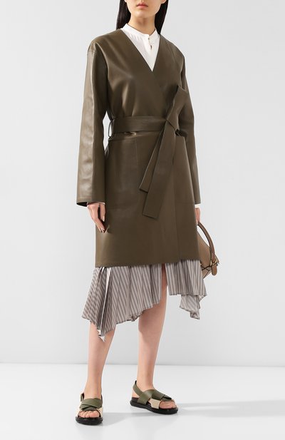 Кожаное пальто LOEWE хаки цвета по цене 279000 руб., арт. S1101970CL, фото 2 Кожаное пальто LOEWE, арт. S1101970CL, фото 2