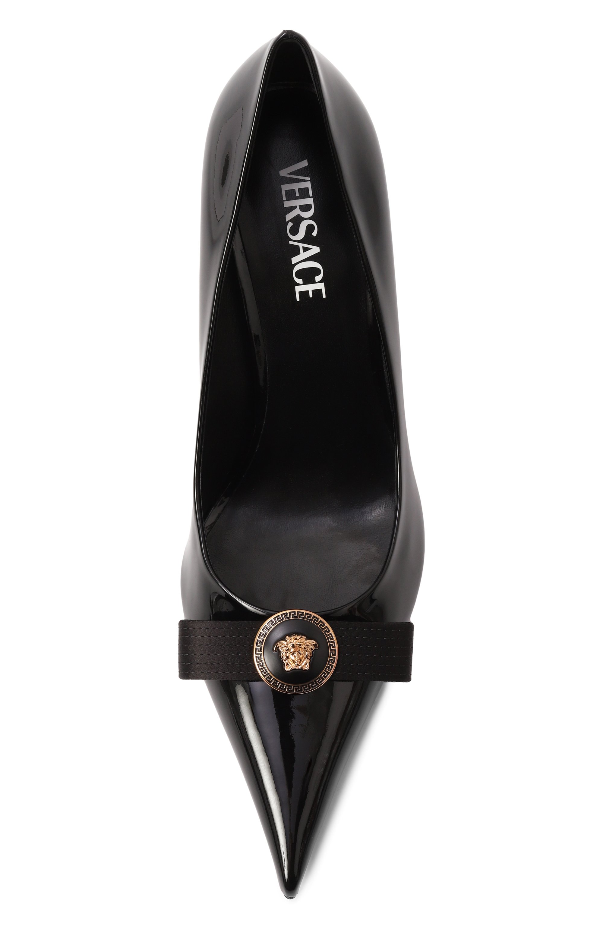 Лакированные туфли gianni ribbon 85 VERSACE черного цвета по цене 99500 руб., арт. 1013083/1A08983, фото 6 Лакированные туфли gianni ribbon 85 VERSACE, арт. 1013083/1A08983, фото 6