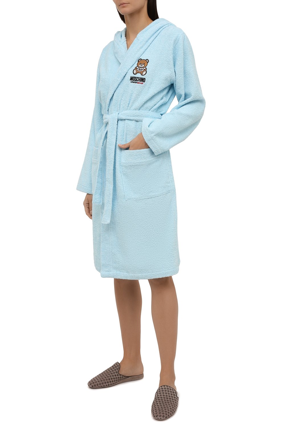 Хлопковый халат MOSCHINO голубого цвета по цене 27300 руб., арт. A7302/5165, фото 2 Хлопковый халат MOSCHINO, арт. A7302/5165, фото 2