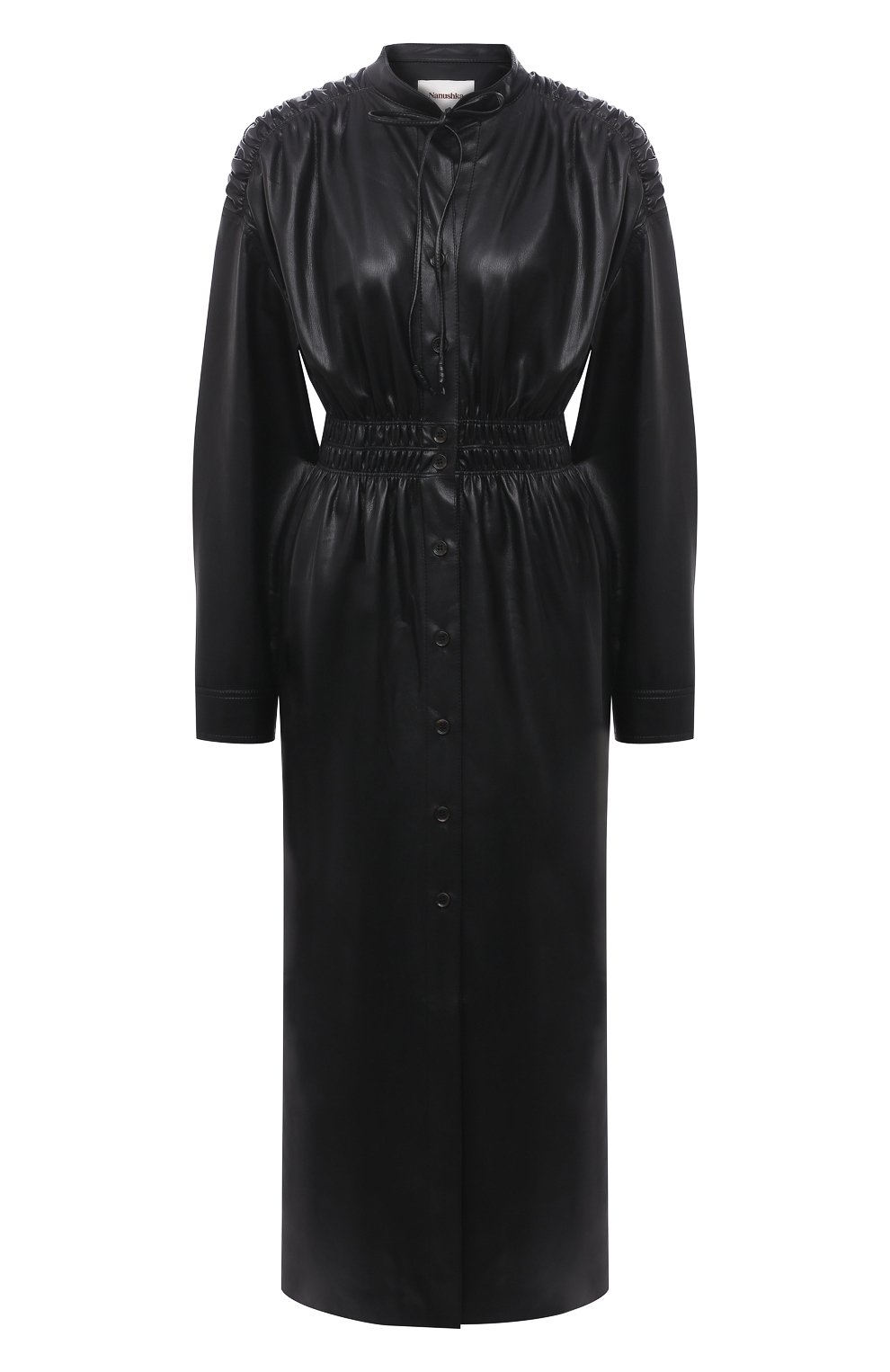 Платье из экокожи NANUSHKA черного цвета по цене 75600 руб., арт. JAYCE_BLACK_VEGAN LEATHER RUCHED, фото 1 Платье из экокожи NANUSHKA, арт. JAYCE_BLACK_VEGAN LEATHER RUCHED, фото 1