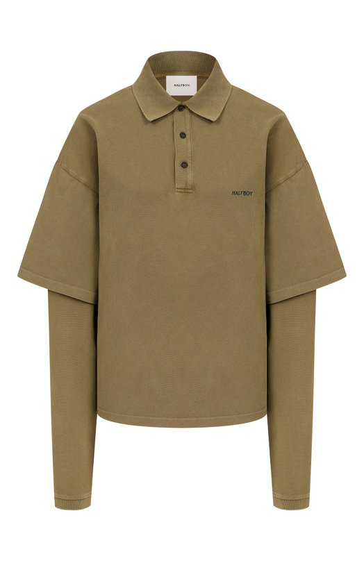 Хлопковое поло Halfboy HS261WT003 PK002/L0NGSLEEVE P0L0 Хаки HS261WT003 PK002/L0NGSLEEVE P0L0