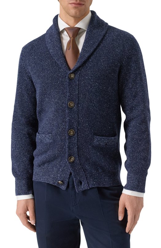 Кардиган из хлопка и льна Brunello Cucinelli MCH709006P Синий  MCH709006P Фото 3