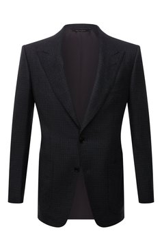 Мужской шерстяной пиджак TOM FORD темно-серого цвета, арт. 322R60/11HA40 | Фото 1 (Длина (для топов): Стандартные; Материал подклада: Шелк, Купро; Материал внешний: Шерсть; Рукава: Длинные; Пиджаки М: Приталенный; 1-2-бортные: Однобортные; Случай: Повседневный; Стили: Кэжуэл; Драгоценные камни: Проставлено; Материал сплава: Проставлено)