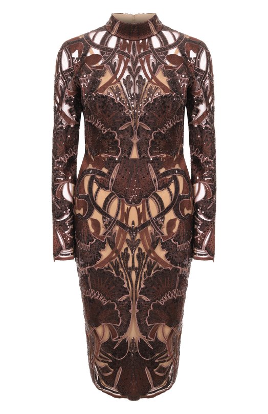 Платье с отделкой пайетками Elie Saab D0887NF25/YA050 Коричневый D0887NF25/YA050