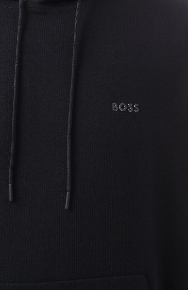 Мужской хлопковое худи BOSS GREEN черного цвета, арт. 50506130 | Фото 6 (Рукава: Длинные; Драгоценные камни: Проставлено; Длина (для топов): Стандартные; Материал сплава: Проставлено; Мужское Кросс-КТ: Худи-одежда; Стили: Кэжуэл; Принт: Без принта; Материал внешний: Хлопок)