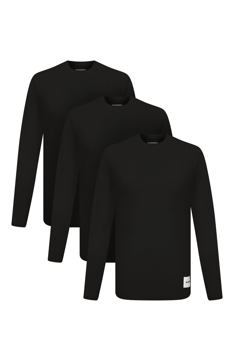 Мужская комплект из трех лонгсливов JIL SANDER черного цвета, арт. J47GC0002/J45048 | Фото 1 (Рукава: Длинные; Принт: Без принта; Стили: Минимализм; Материал внешний: Хлопок; Мужское Кросс-КТ: Футболка-одежда; Кросс-КТ: Джерси; Автоматизация состава: Проставлено; Автоматизация ТО: Проставлено; Детали: Декор)
