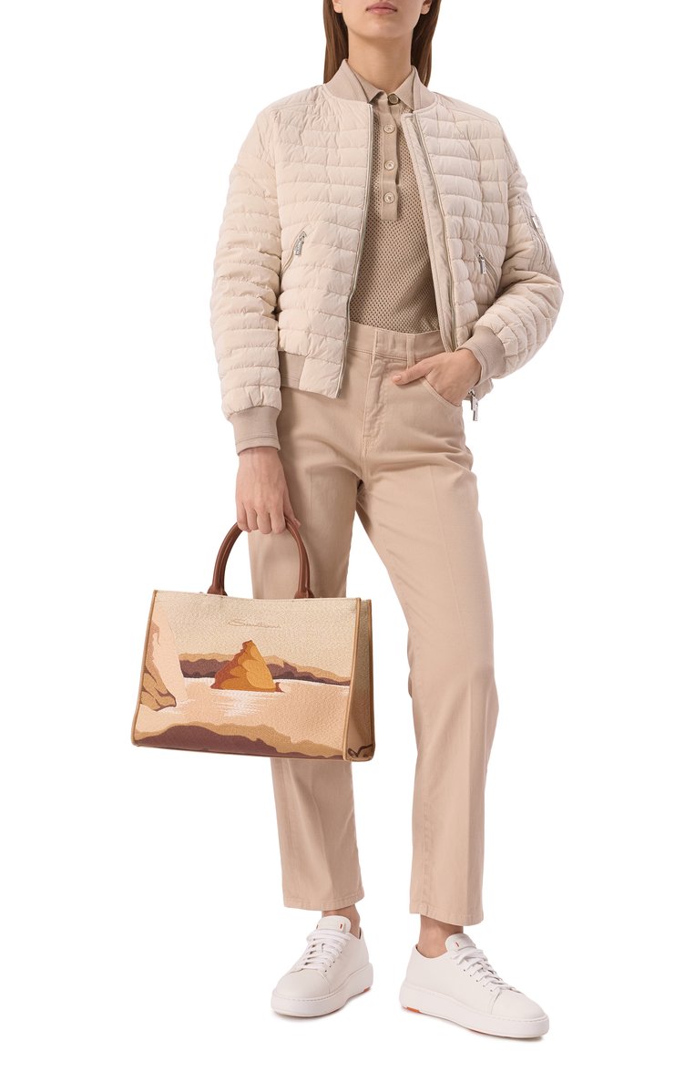 Женская сумка-тоут SANTONI бежевого цвета, арт. DIBGA2532BA-HRCV | Фото 8 (Размер: medium; Материал: Натуральная кожа, Текстиль; Ремень/цепочка: На ремешке; Материал сплава: Проставлено; Драгоценные камни: Проставлено)