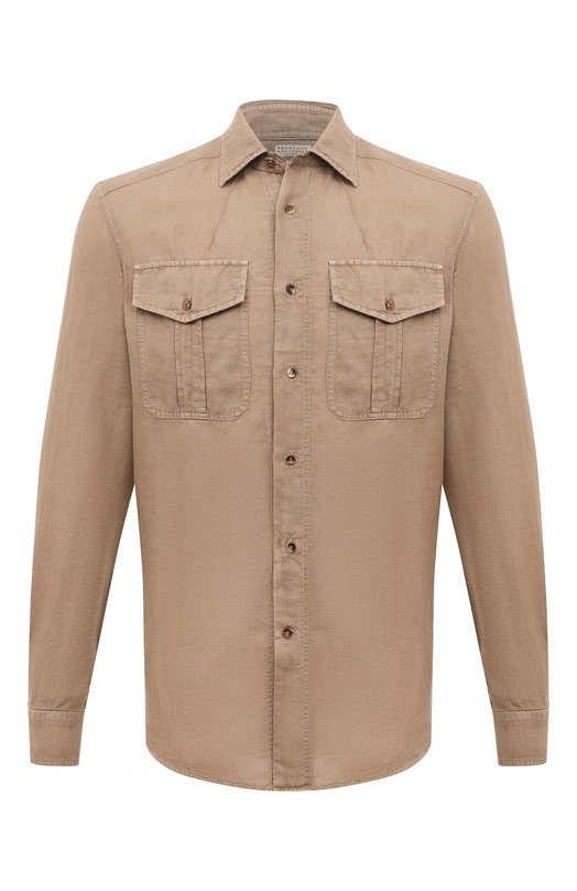 Рубашка изо льна и хлопка Brunello Cucinelli MD6980696P Бежевый MD6980696P