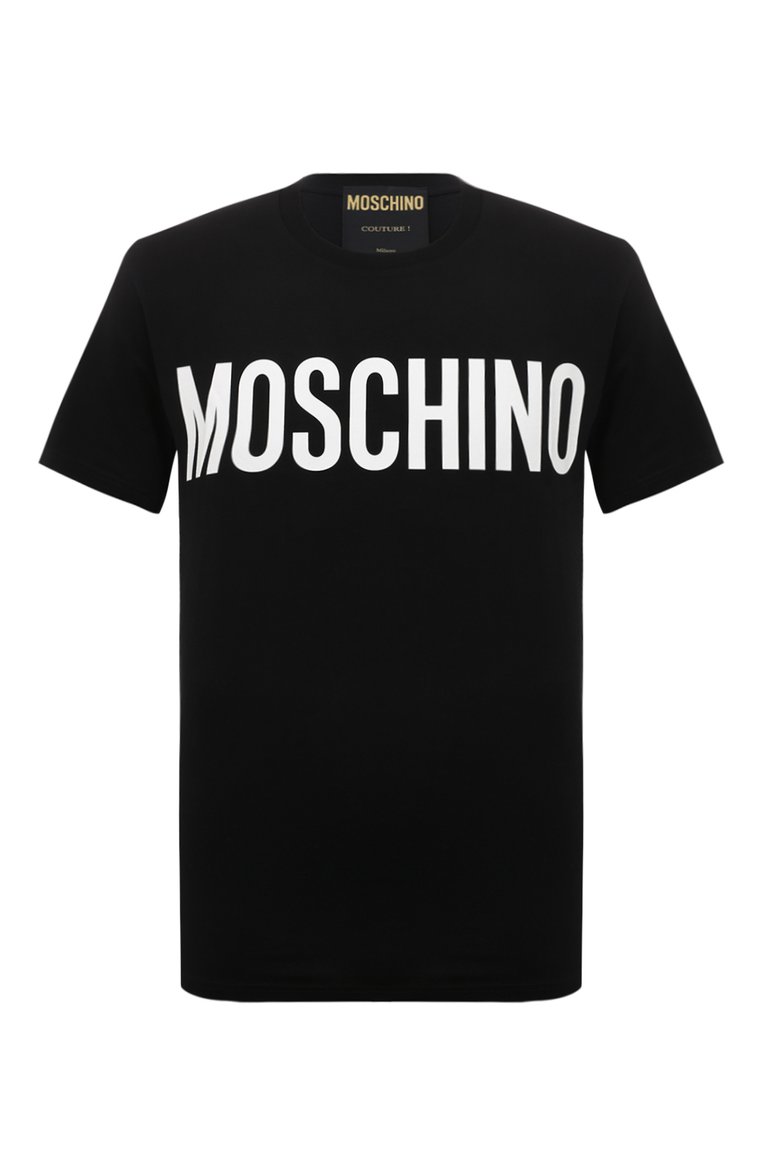 Мужская хлопковая футболка MOSCHINO черного цвета, арт. A0701/7041 | Фото 1 (Рукава: Короткие; Длина (для топов): Стандартные; Принт: С принтом; Материал сплава: Проставлено; Материал внешний: Хлоп�ок; Драгоценные камни: Проставлено; Стили: Кэжуэл)