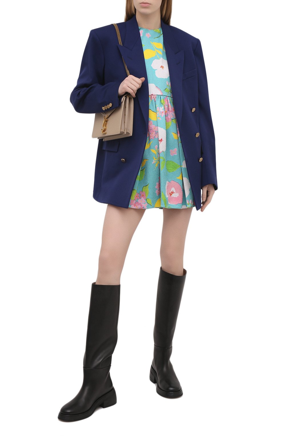 Платье из вискозы SAINT LAURENT бирюзового цвета по цене 231500 руб., арт. 652176/Y5C62, фото 2 Платье из вискозы SAINT LAURENT, арт. 652176/Y5C62, фото 2