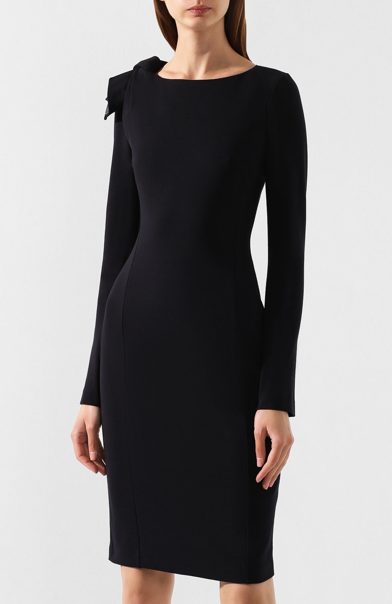 Женское платье EMPORIO ARMANI темно-синего цвета, арт. 6G2A8Q/2JFAZ | Фото 3 (Рукава: Длинные; Длина Ж (юбки, платья, шорты): До колена; Статус проверки: Проверено, Проверена категория; Случай: Повседневный; Материал внешний: Вискоза; Женское Кросс-КТ: платье-футляр, Платье-одежда)