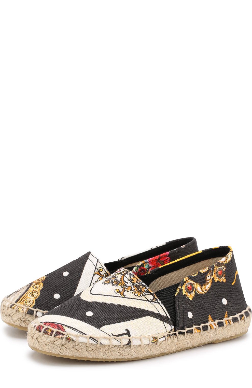Текстильные эспадрильи с принтом DOLCE & GABBANA черно-белого цвета по цене 18200 руб., арт. D00106/A4352/29-36, фото 1 Текстильные эспадрильи с принтом DOLCE & GABBANA, арт. D00106/A4352/29-36, фото 1