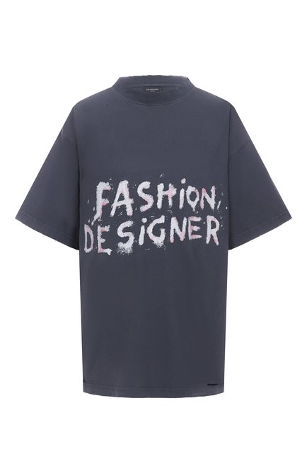 Женская хлопковая футболка BALENCIAGA темно-серого цвета, арт. 831305/TSVC5 | Фото 1 (Автоматизация ТО: Проставлено; Материал внешний: Хлопок; Автоматизация состава: П�роставлено; Рукава: Короткие; Длина (для топов): Удлиненные)