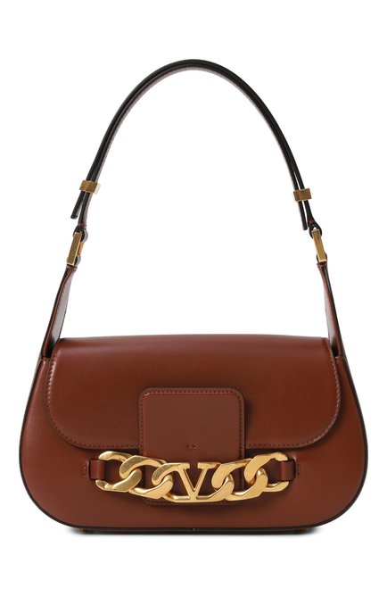 Женская сумка vlogo chain VALENTINO коричневого цвета, арт. 1W2B0K80ZHF 0NO | Фото 1 (Размер: medium; Материал сплава: Проставлено; Материал: �Натуральная кожа; Драгоценные камни: Проставлено)