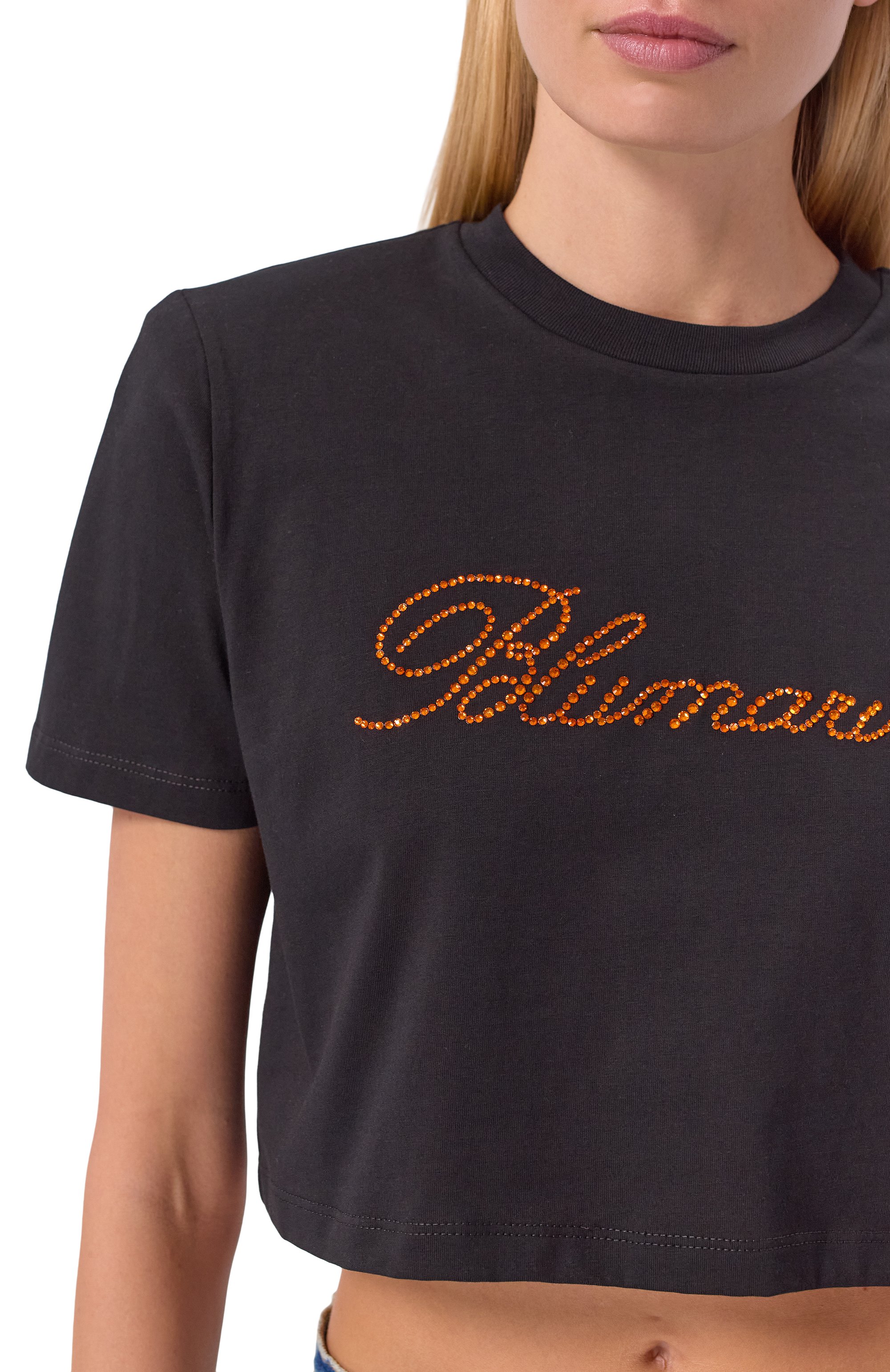 Хлопковая футболка с отделкой стразами BLUMARINE черного цвета по цене 42450 руб., арт. 2T133A, фото 5 Хлопковая футболка с отделкой стразами BLUMARINE, арт. 2T133A, фото 5