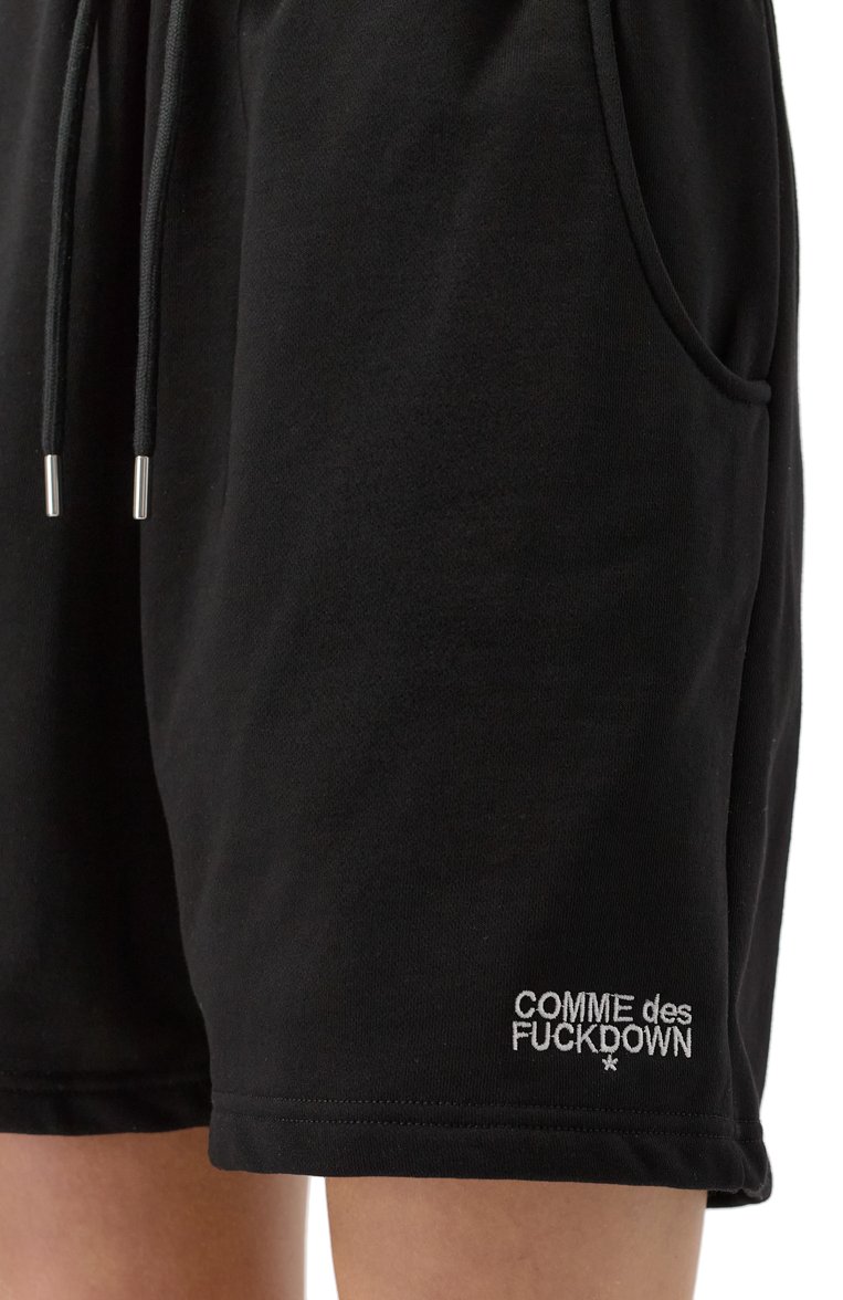 Женские хлопковые шорты COMME DES FUCKDOWN черного цвета, арт. CFABW01217 | Фото 5 (Длина Ж (юбки, платья, шорты): Мини; Материал внешний: Хлопок; Стили: Спорт-шик)
