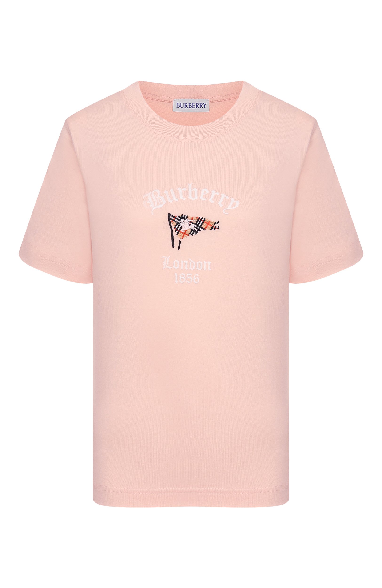 Хлопковая футболка BURBERRY розового цвета по цене 69950 руб., арт. 8128207, фото 1 Хлопковая футболка BURBERRY, арт. 8128207, фото 1