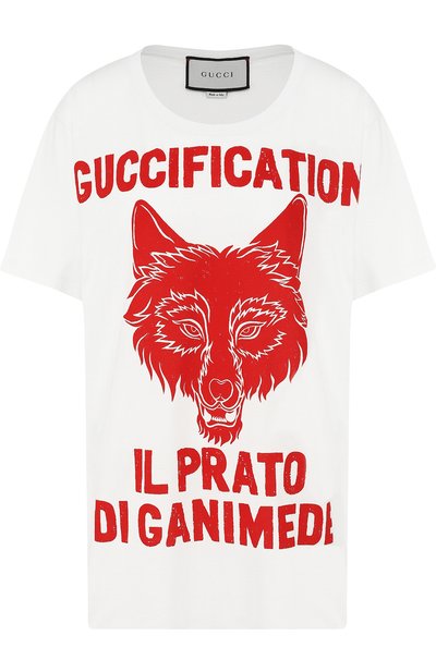 Женская хлопковая футболка свободного кроя с принтом GUCCI, арт. 492347/X3L33