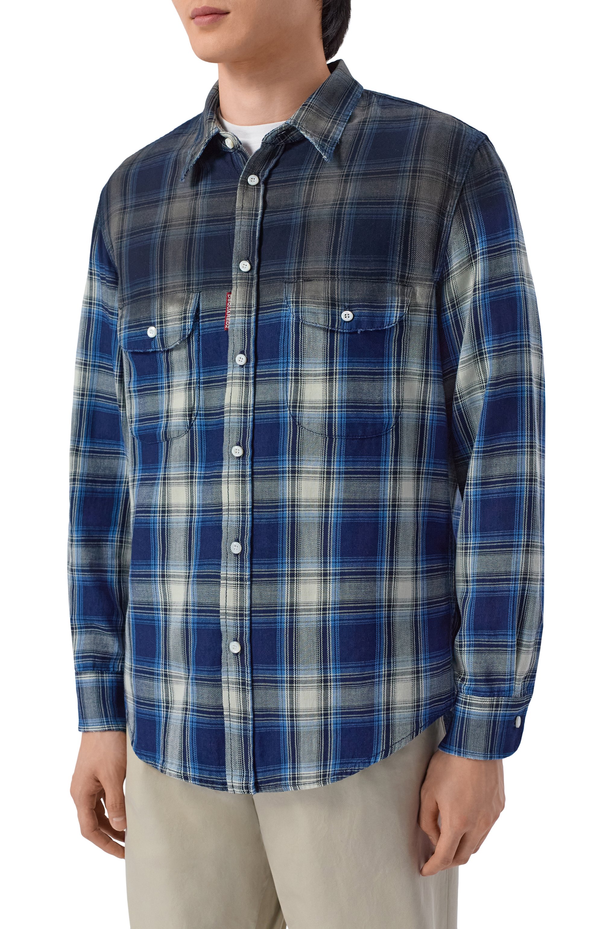 Хлопковая рубашка DSQUARED2 синего цвета по цене 66550 руб., арт. S74DM0993/D35206, фото 3 Хлопковая рубашка DSQUARED2, арт. S74DM0993/D35206, фото 3