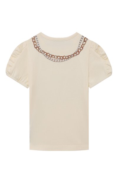 Хлопковая футболка MOSCHINO кремового цвета по цене 14550 руб., арт. HDM056/LBA11/10A-14A, фото 2 Хлопковая футболка MOSCHINO, арт. HDM056/LBA11/10A-14A, фото 2