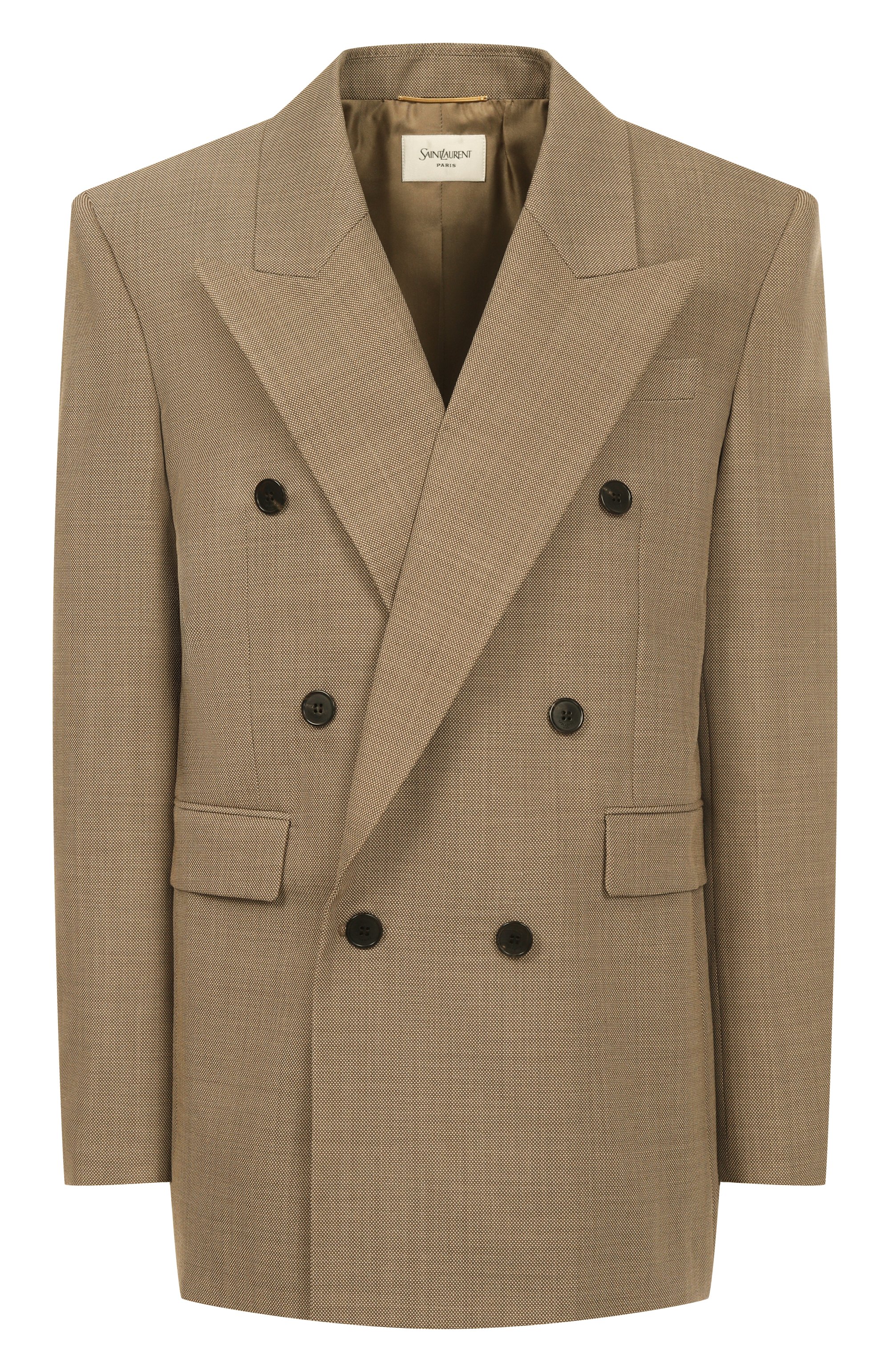 Шерстяной жакет SAINT LAURENT бежевого цвета по цене 399000 руб., арт. 821942/Y1I25, фото 1 Шерстяной жакет SAINT LAURENT, арт. 821942/Y1I25, фото 1
