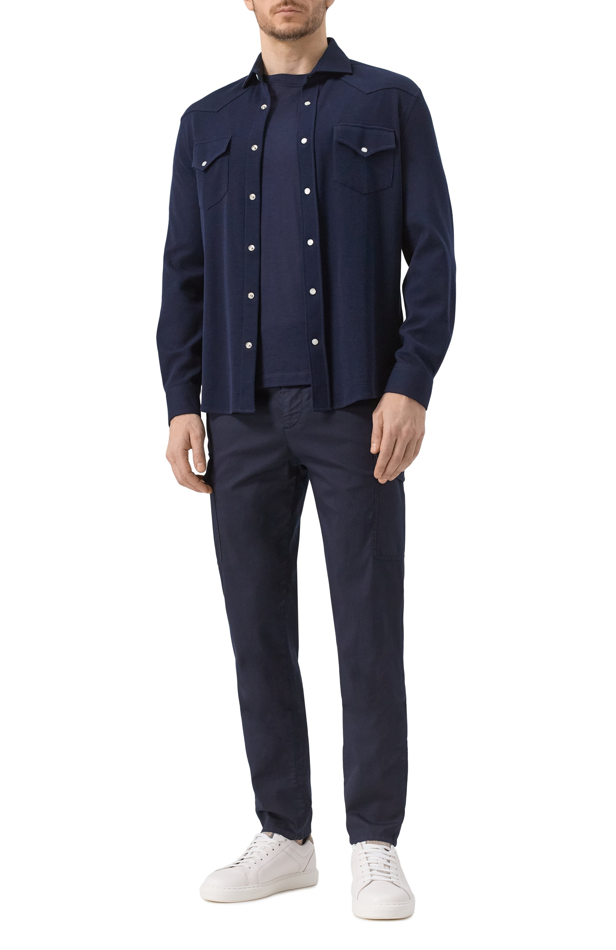 Рубашка из хлопка и шелка BRUNELLO CUCINELLI темно-синего цвета по цене 148500 руб., арт. MW8666666, фото 2 Рубашка из хлопка и шелка BRUNELLO CUCINELLI, арт. MW8666666, фото 2