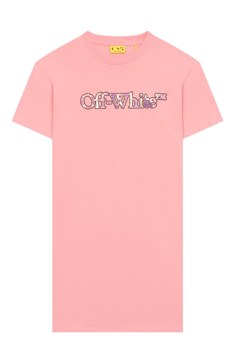 Детское хлопковое платье OFF-WHITE розового цвета, арт. 0GDB030S25JER001/4-12 | Фото 1 (Рукава: Короткие; Материал внешний: Хлопок; Автоматизация ТО: Проставлено; Автоматизация состава: Проставлено; Девочки Кросс-КТ: Платье-одежда; Случай: Повседневный; Ростовка одежда: 10 - 11 лет | 140 - 146см, 12 лет | 152 см, 6 лет | 116 см, 8 лет | 128 см)