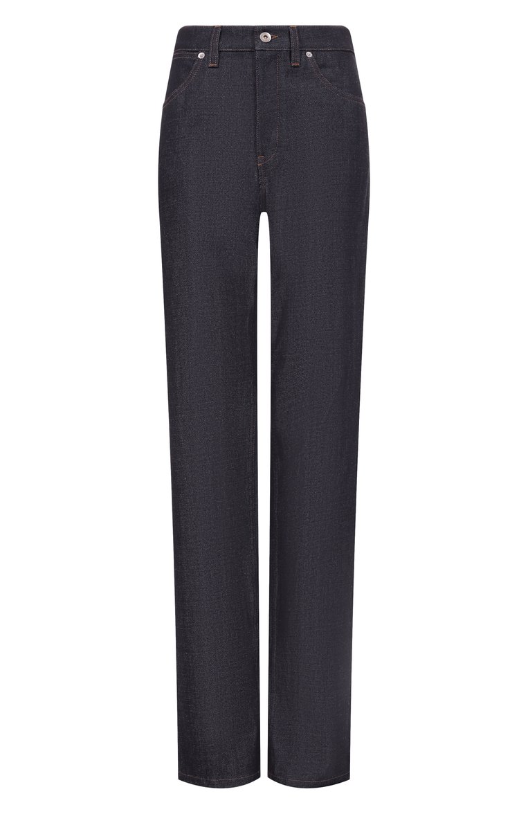 Женские джинсы JIL SANDER темно-синего цвета, арт. J03KA0299/J46463 | Фото 1 (Автоматизация ТО: Проставлено; Материал внешний: Хлопок, Деним; Автоматизация состава: Проставлено; Длина (брюки, джинсы): Удлиненные; Кросс-КТ: Деним; Силуэт Ж (брюки и джинсы): Прямые; Стили: Минимализм; Детали: Вышивка)