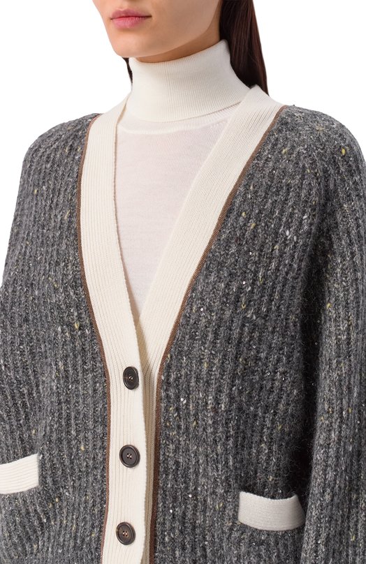 Кардиган из шерсти и кашемира Brunello Cucinelli MSJ545306 Серый  MSJ545306 Фото 5