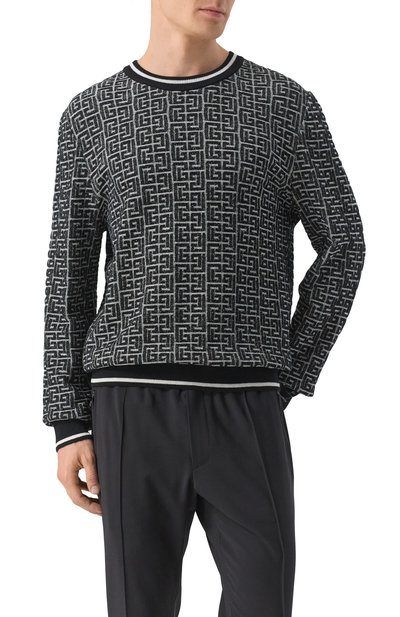 Джемпер из шерсти и льна BALMAIN черно-белого цвета по цене 125500 руб., арт. EH1KD000/KI03, фото 3 Джемпер из шерсти и льна BALMAIN, арт. EH1KD000/KI03, фото 3