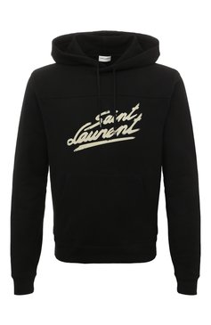 Мужской хлопковое худи SAINT LAURENT черного цвета, арт. 677263/YBVB21095 | Фото 1 (Рукава: Длинные; Длина (для топов): Стандартные; Принт: С принтом; Мужское Кросс-КТ: Худи-одежда; Материал сплава: Проставлено; Нос: Не проставлено; Материал внешний: Хлопок; Стили: Спорт-шик; Драгоценные камни: Проставлено)