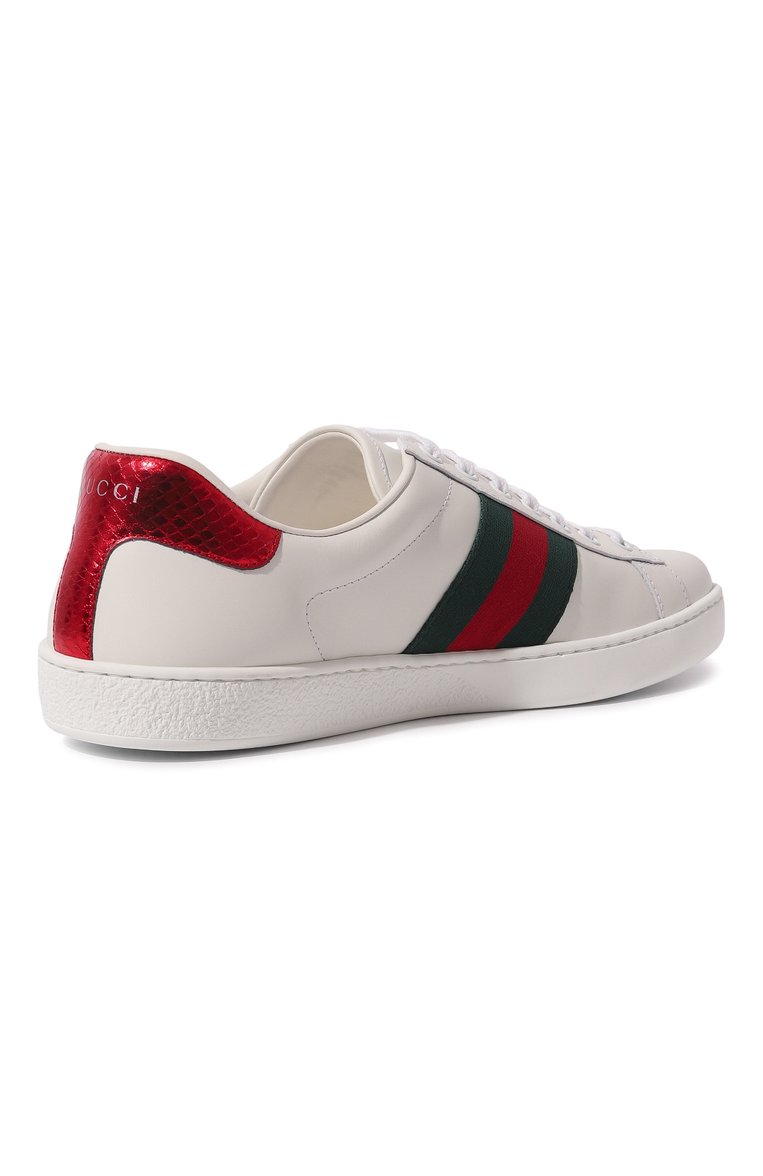 Мужские кожаные кеды new ace GUCCI белого цвета, арт. 429446 A38G0 | Фото 5 (Материал внутренний: Натуральная кожа; Материал сплава: Проставлено; Стили: Классический; Подошва: Плоская; Драгоценные камни: Проставлено)