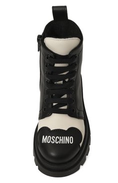 Детские кожаные ботинки MOSCHINO черно-белого цвета, арт. 78773/VAR3/28-35 | Фото 4 (Материал сплава: Проставлено; Материал внутренний: Текстиль; Нос: Не проставлено; Тематический товар: Teddy Bear; Материал внешний: Натуральная кожа)