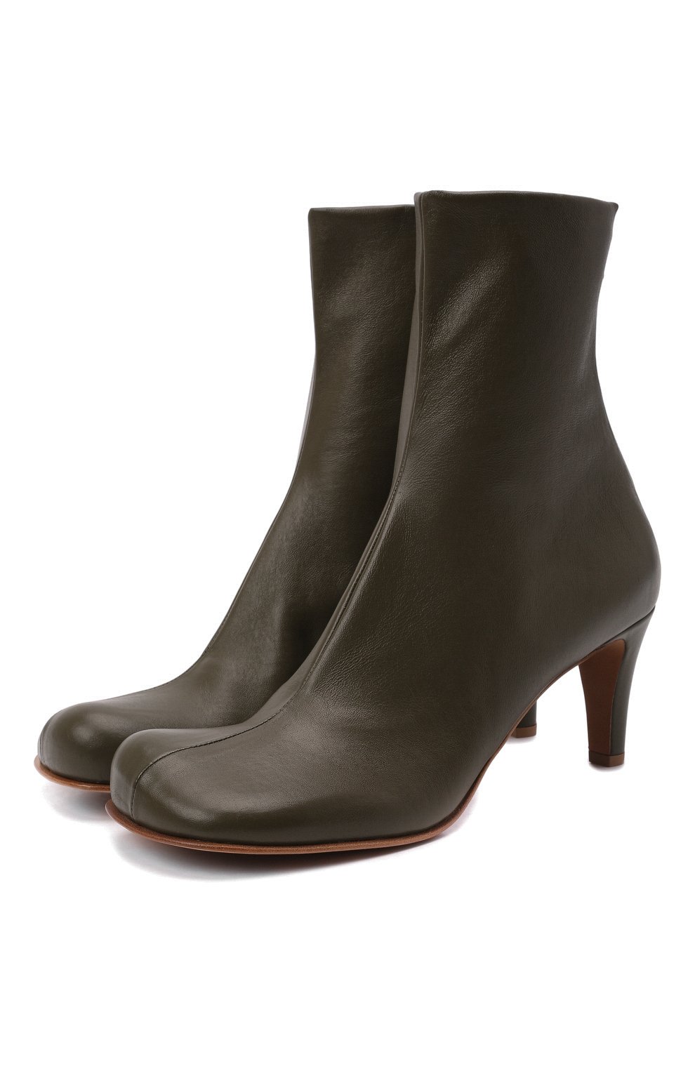 Кожаные ботильоны the block BOTTEGA VENETA хаки цвета по цене 114500 руб., арт. 667208/VBS00, фото 1 Кожаные ботильоны the block BOTTEGA VENETA, арт. 667208/VBS00, фото 1