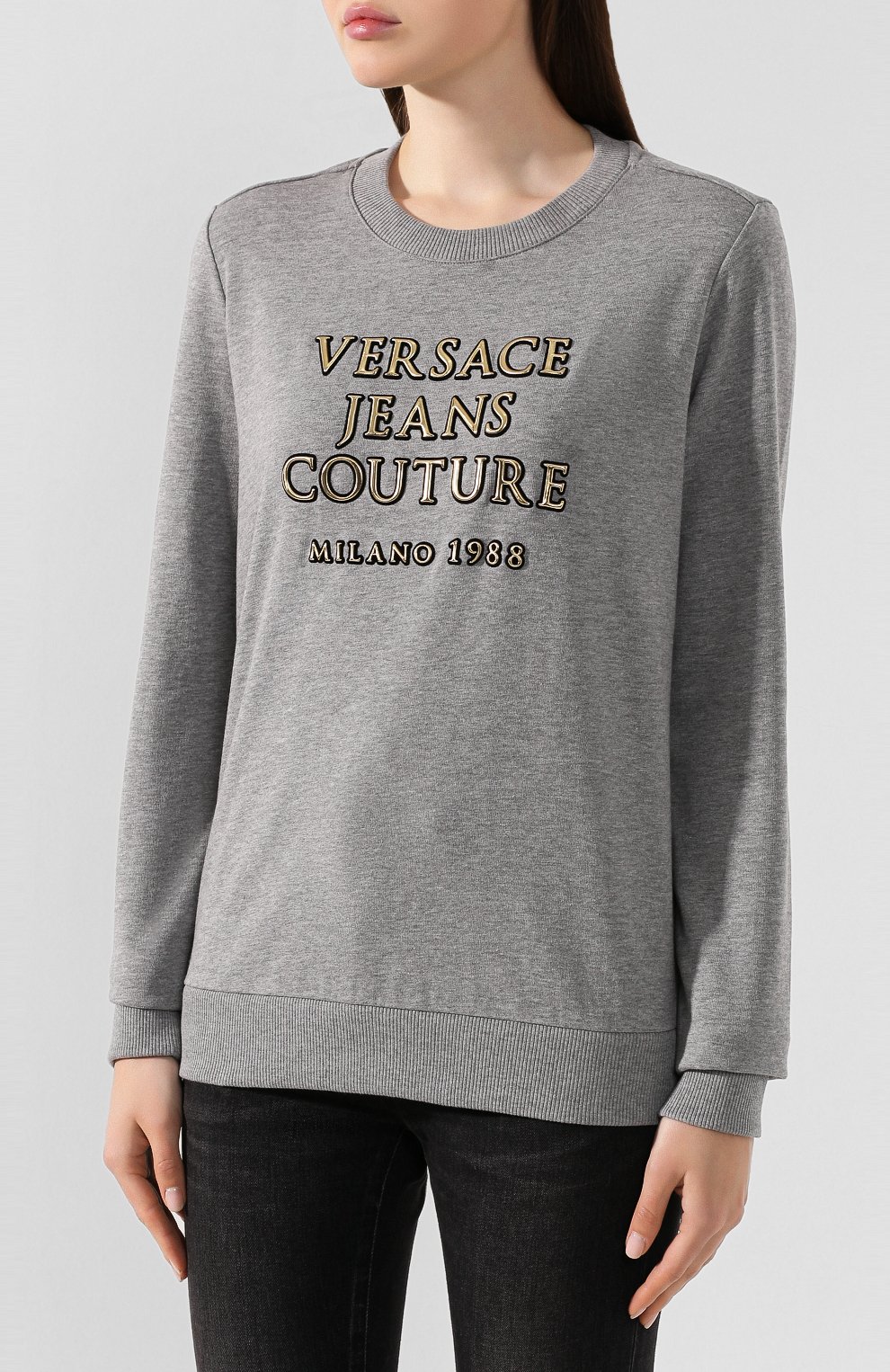 Хлопковый свитшот VERSACE JEANS COUTURE серого цвета по цене 15950 руб., арт. B6HUA774-UDP309 9B/30221, фото 3 Хлопковый свитшот VERSACE JEANS COUTURE, арт. B6HUA774-UDP309 9B/30221, фото 3