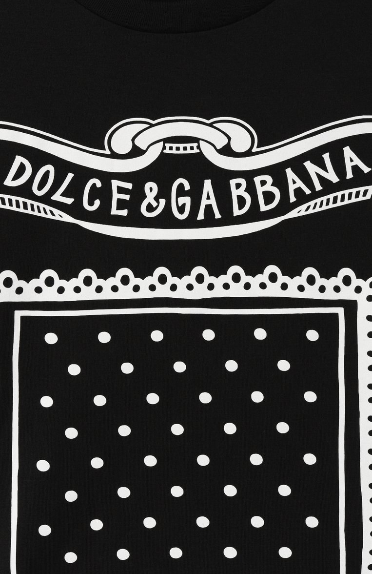 Детская хлопковая футболка DOLCE & GABBANA черно-белого цвета, арт. L4JTHV/G70K4/2-6 | Фото 3 (Драгоценные камни: Проставлено; Рукава: Короткие; Материал сплава: Проставлено; Мальчики Кросс-КТ: Футболка-одежда; Материал внешний: Хлопок; Ростовка одежда: 4 года | 104 см, 5 лет | 110 см, 6 лет | 116 см, 2 года | 92 см, 3 года | 98 см)