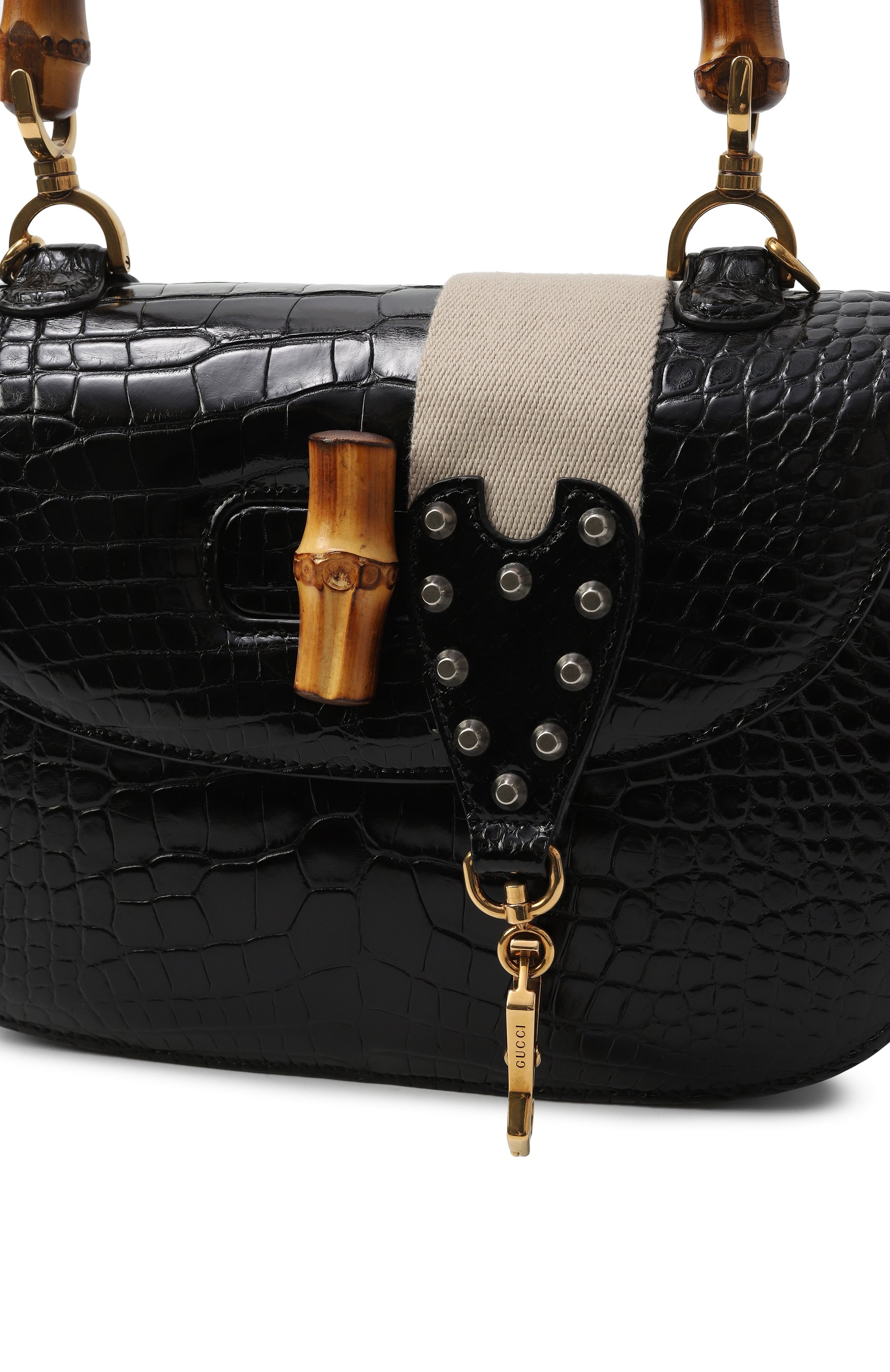 Сумка bamboo 1947 из кожи аллигатора GUCCI черного цвета по цене 4233600 руб., арт. 679632 E1KIX, фото 8 Сумка bamboo 1947 из кожи аллигатора GUCCI, арт. 679632 E1KIX, фото 8